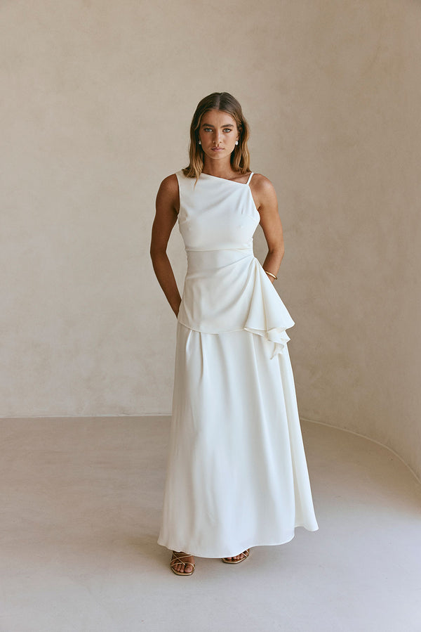 White Asymmetric Ruched Backless Hailey Top