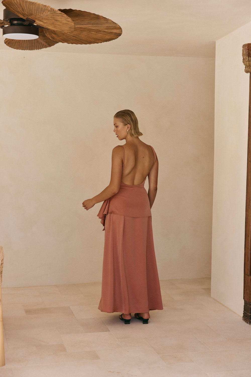 Coral Asymmetric Ruched Backless Hailey Top