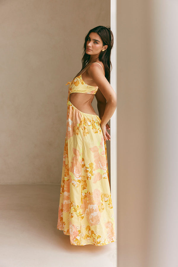 Yellow Breeze Floral Print Strappy Maxi Kaira Dress