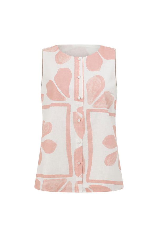 Pink Petal Patch Print Button Up Riko Top