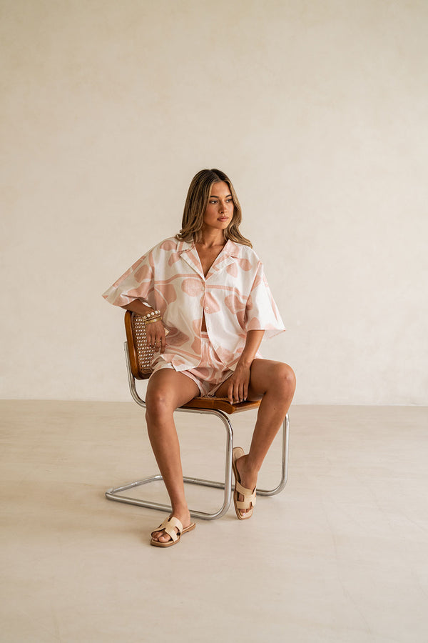 Pink Petal Patch Print Button Up Seona Top