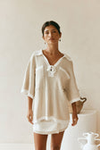 Beige Short sleeve Collar Tie Jess Top