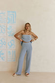 Blue Pointelle Knit High Waist Athena Pants