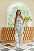 Blue Outline Floral High Waist Pocket Iras Pants