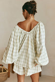 Green Checkered Long Sleeve Front Tie Tilli Top