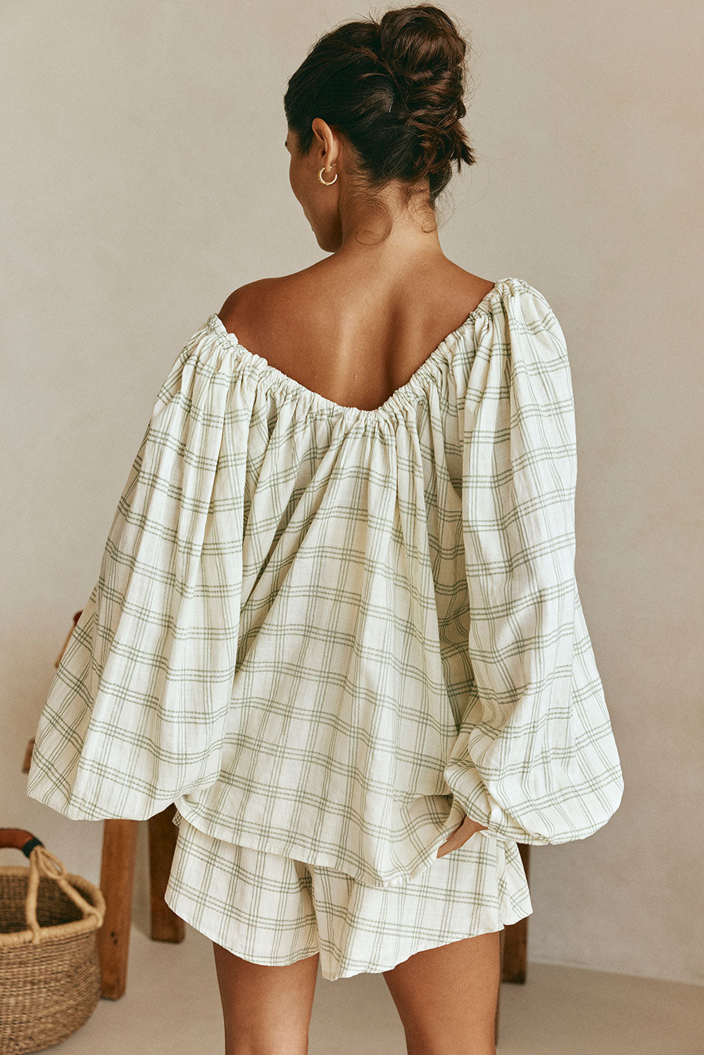 Green Checkered Long Sleeve Front Tie Tilli Top