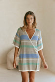 Grey Stripe Knit Mini Wrap Jessie Dress