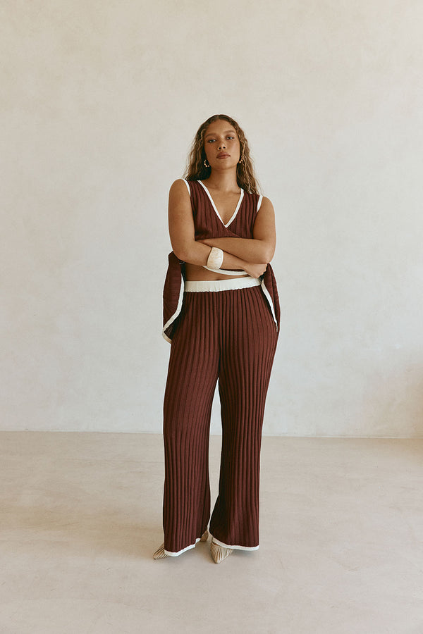 Chocolate Brown Ribbed High Waist Winnie Pants