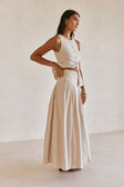 Beige Cotton A Line Pleated Maxi Adri Skirt