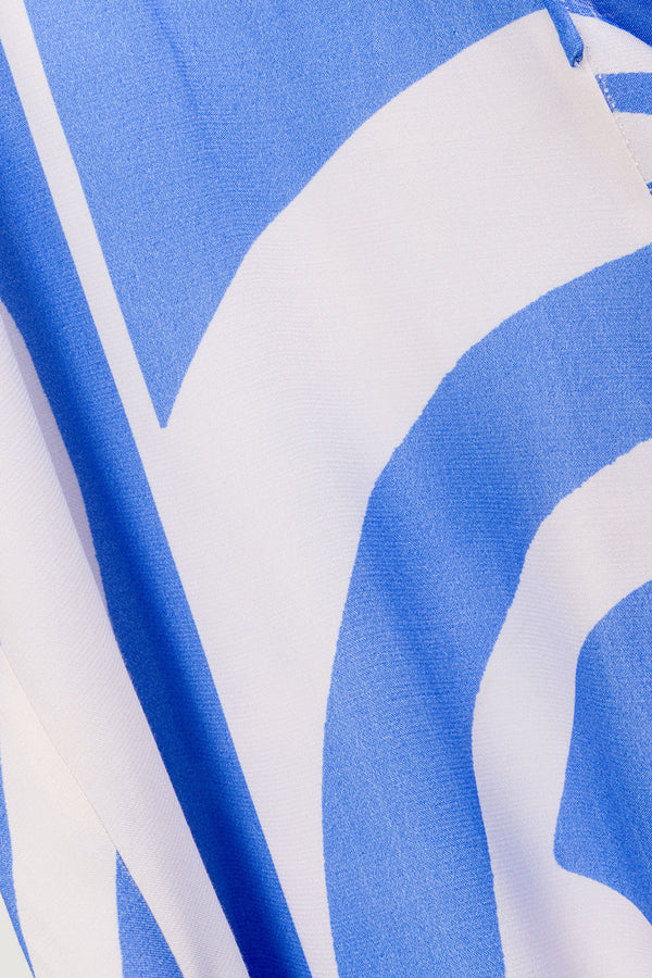 Palm Blue Print Elastic Drawstring Alma Pants