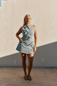 Blue Denim A-Line Bow Mini Kapri Dress