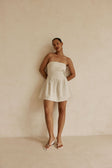 Beige Strapless Pin Tick Mini Tabi Dress