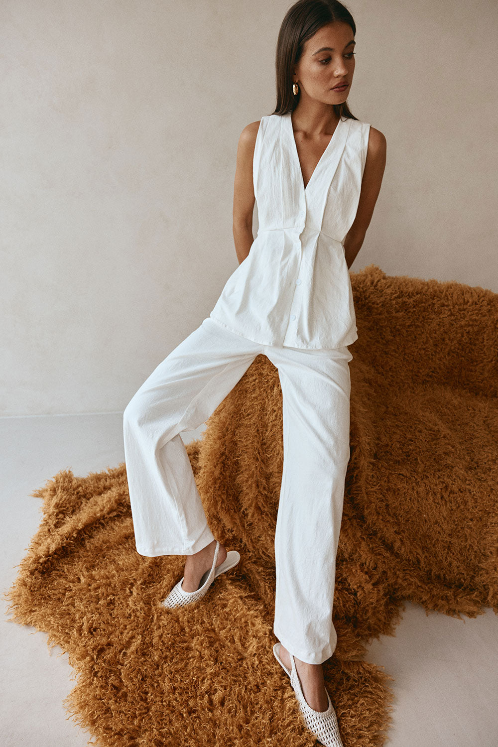 White Structured High Waist Vespera Pants