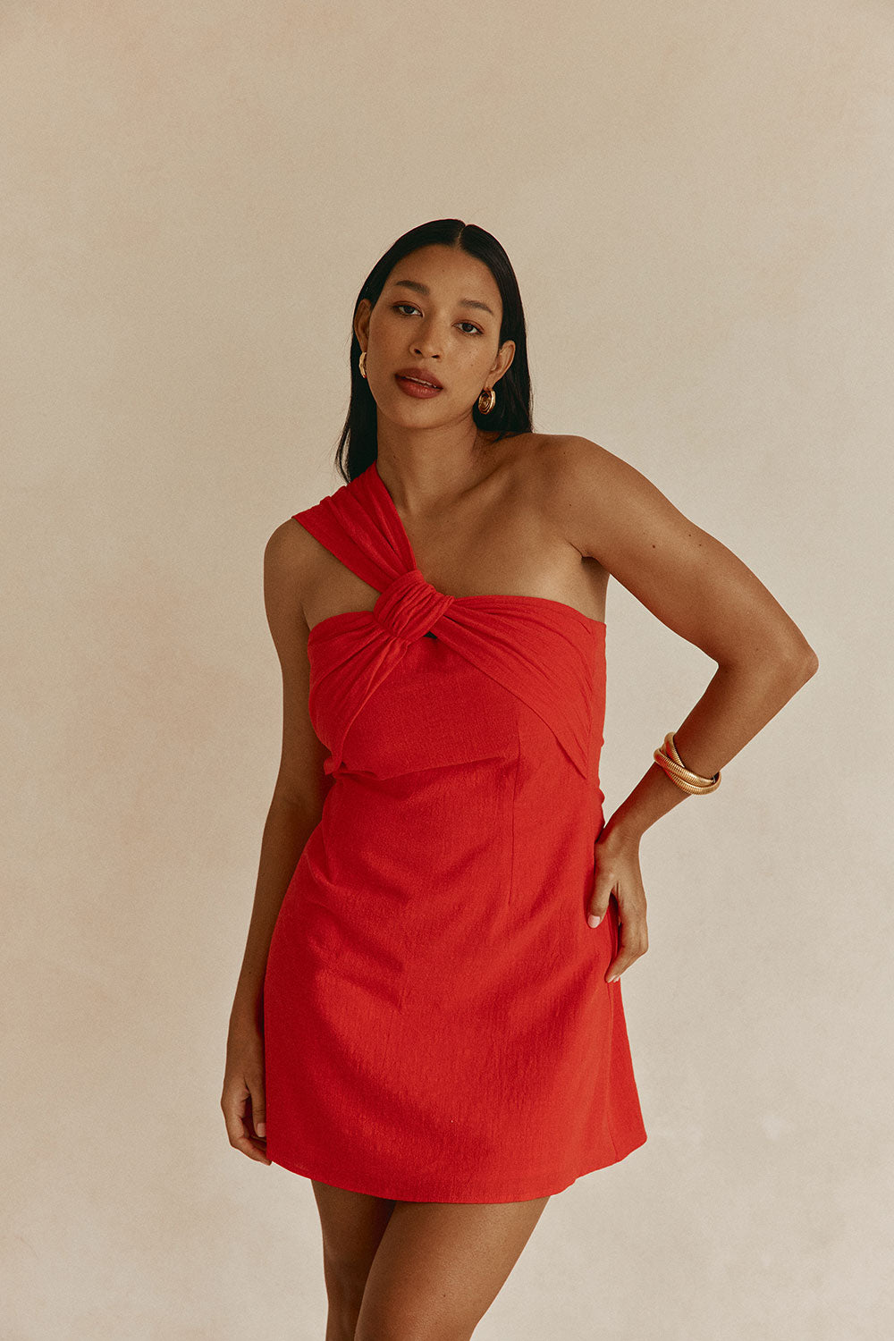 Red One Shoulder Mini Dimmi Dress