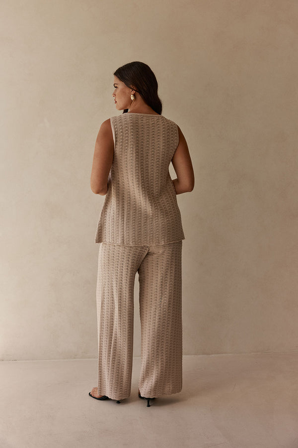 Beige Cotton Knit Button Up Lilah Top