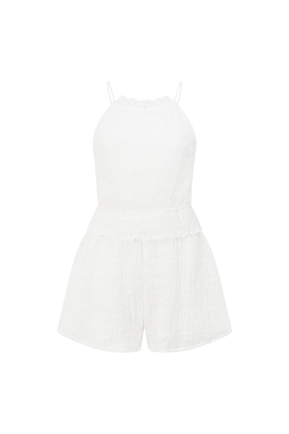 White Textured Backless Halter Neck Adira Playsuit
