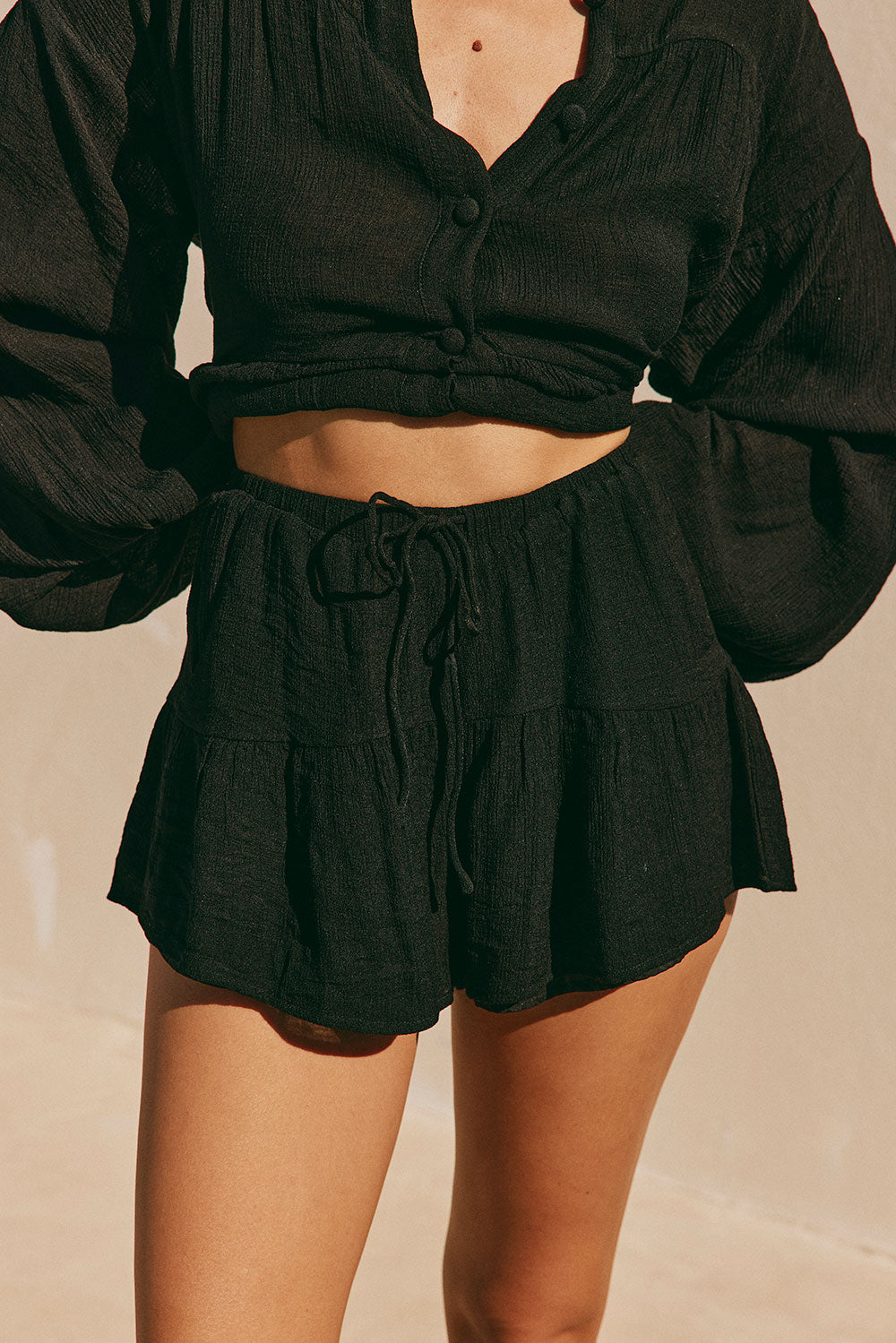 Huxley Front Tie Panelled Shorts - Black