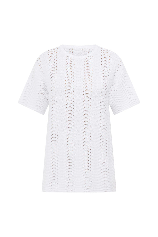 White Wave Knit Short Sleeve Leah T Shirt Top