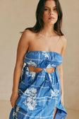 Lili Strapless Cutout Tie Maxi Dress - Postcard, Blue & White Check Flowers