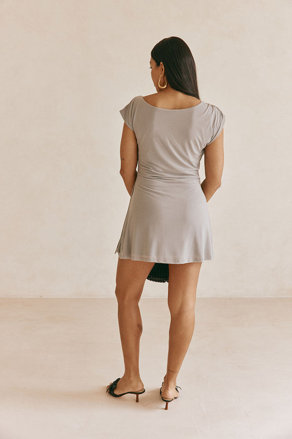 Grey One Shoulder Ruched Mini Dally Dress
