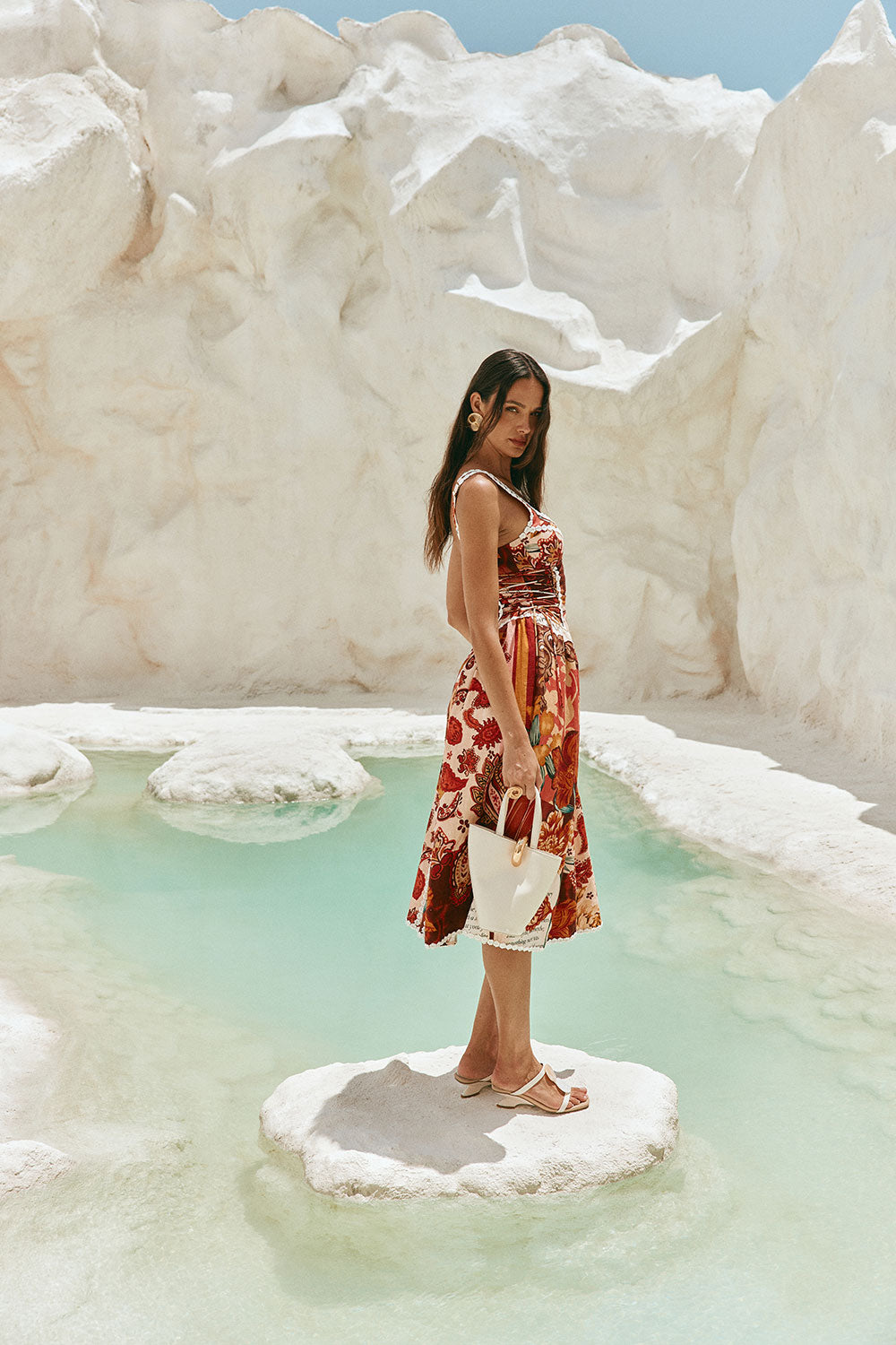 Red Floral Barocca Print Sweetheart Maxi Alessa Dress