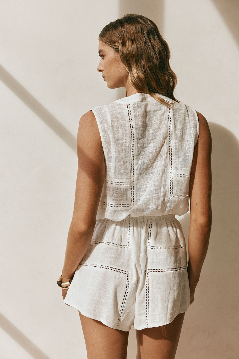 White Cheesecloth Button Up Adriana Playsuit
