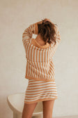 Bryn Stripe Long Sleeve Collared Knit Top - Orange, White