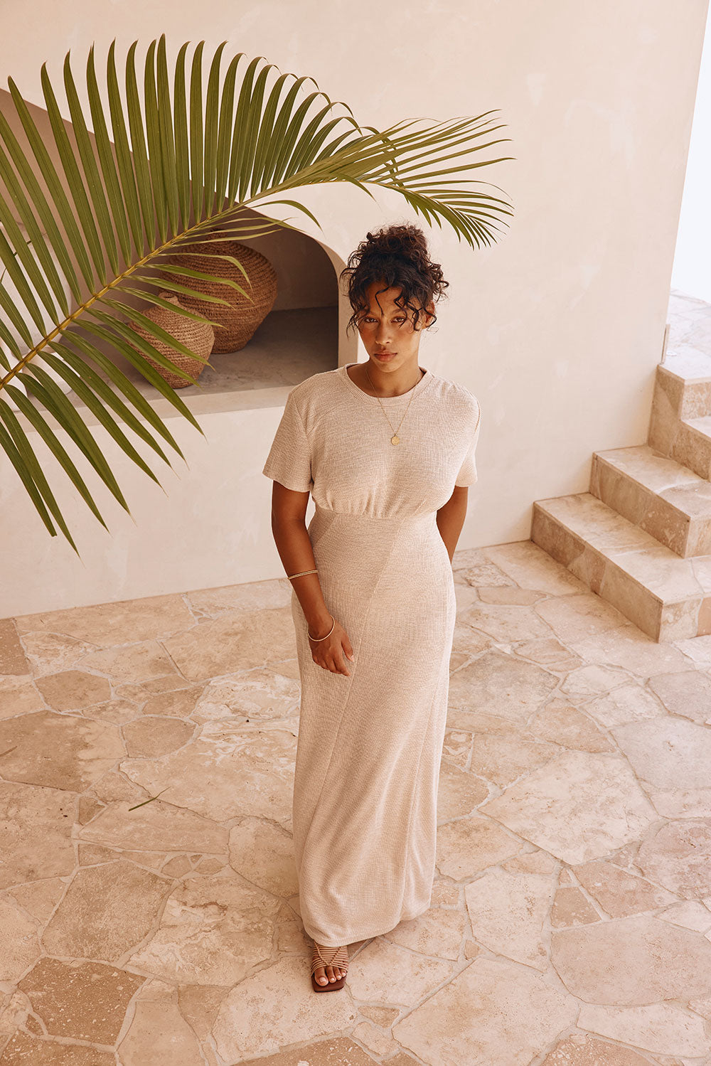 Gizelle Short Sleeve Maxi Dress - Beige