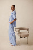 Blue High Waist Drawstring Pocket Brielle Pants