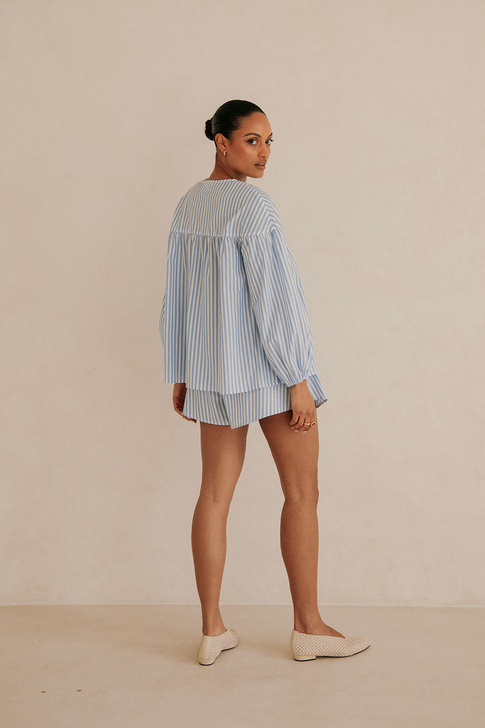 Pennie Long Sleeve Tie Top - Blue, White Stripe