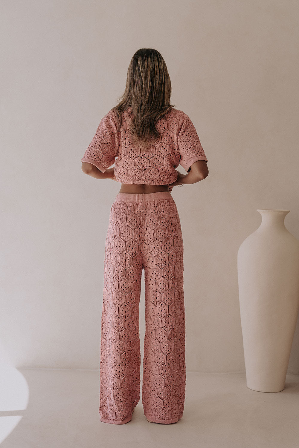 Blush Pink Crochet Knit Umiko Pants