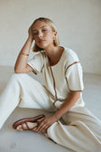 Off White Ribbed Drawstring Cinna Pants