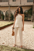 Beige Textured Knit One Shoulder Asymmetric Amirah Top