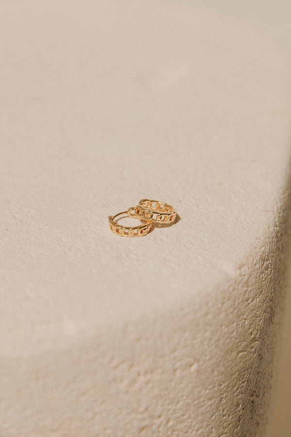 Gold Toned Chain Link Hoop Eve Huggie Earrings