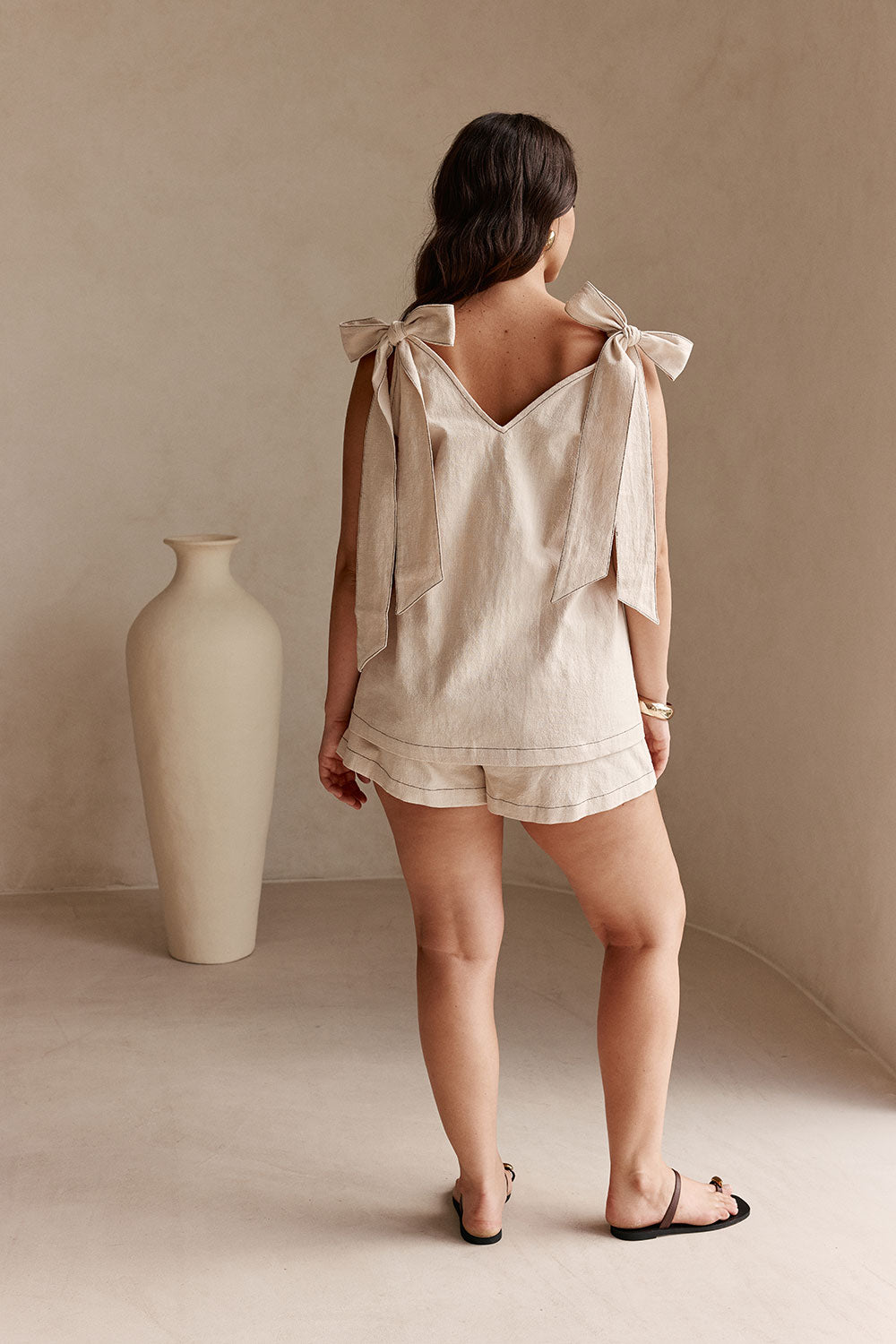 Cream V Neck Bow Elixir Dress