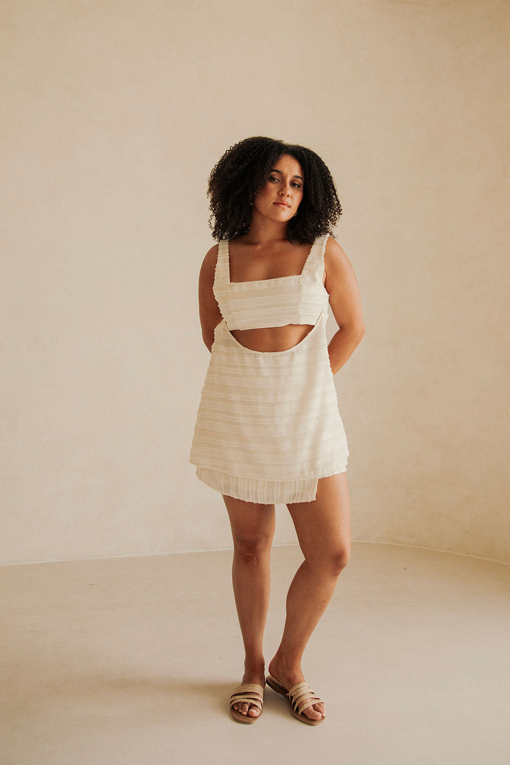 Cream Textured Wrap Mini Aurelie Skirt