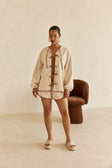 Beige Puff Sleeve Front Tie Paloma Top