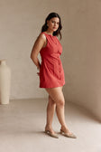Cherry Red Button A Line Mini Graylee Dress