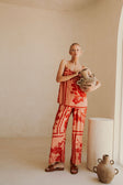Alani Floral Thin-Strap Top - Fiore Postcard Print in Coral Pink and Red