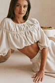 Beige Ruched Puff Sleeve Astra Crop Top