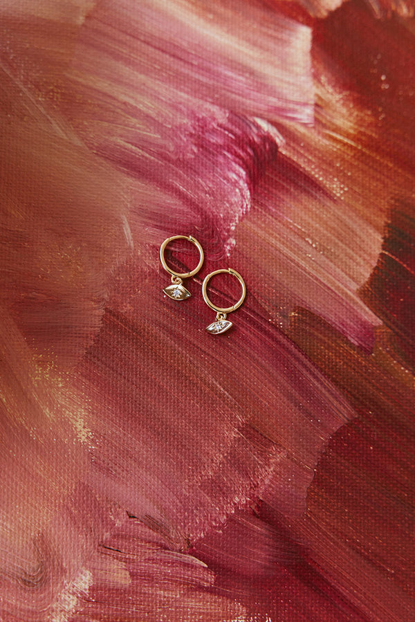 18K Gold Plated Star Gemstone Orb Huggie Earrings