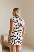 Cream Floral Fleur Lines Print V Neck Mini Amaya Dress