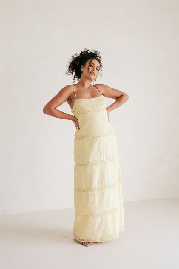 Yellow Cotton Strappy Maxi Vida Dress
