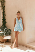 Blue Oceana Curve Print V Neck Genesis Playsuit