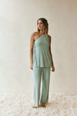 Sage Green One-Shoulder Side Tie Zen Top