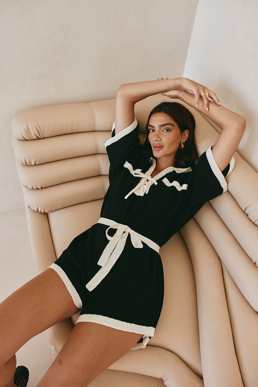 Black Collar V Neck Sammi Playsuit