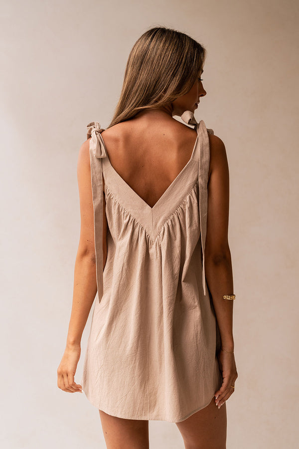 Beige Bow Boxy Wrenley Dress