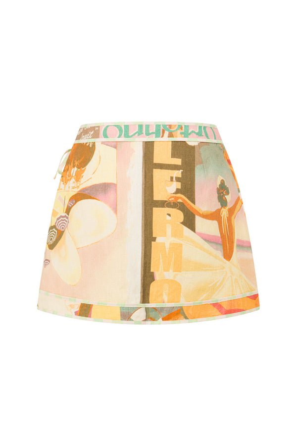 La Dolce Vita Wrap Mini Skirt - Fiorire Rosa Orange, Pink
