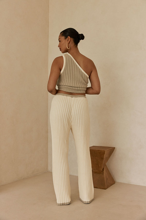 White Ribbed High Waist Aylani Pants