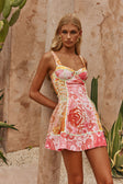 Pink Botanica De Flor Print Corset Mini Emilia Dress